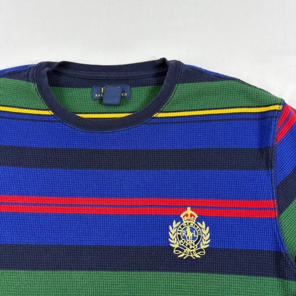 Polo Ralph Lauren Shirt Mens Large Waffle Knit Thermal Colorblock Crest Logo - Picture 2 of 10